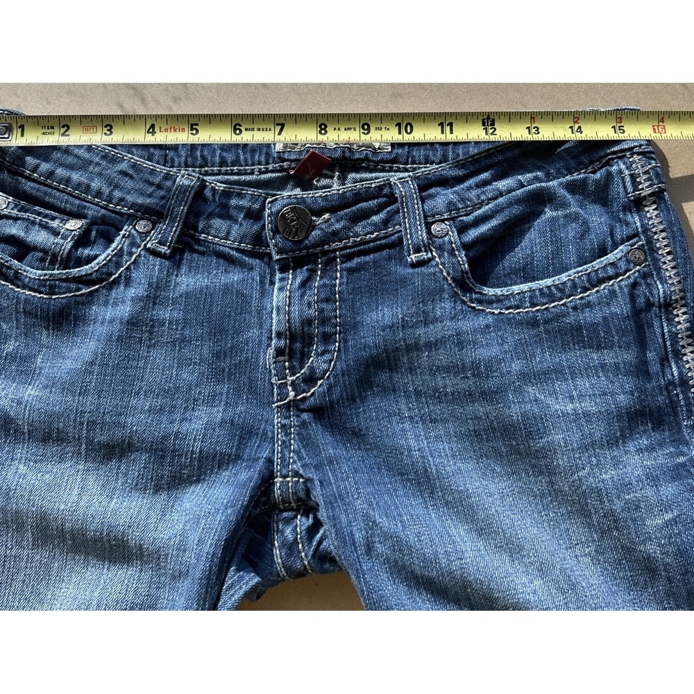 BKE  Stella Jeans Women 29x31 1/2 Blue Low Rise Bootcut Med Wash Heel Drag - Picture 6 of 9